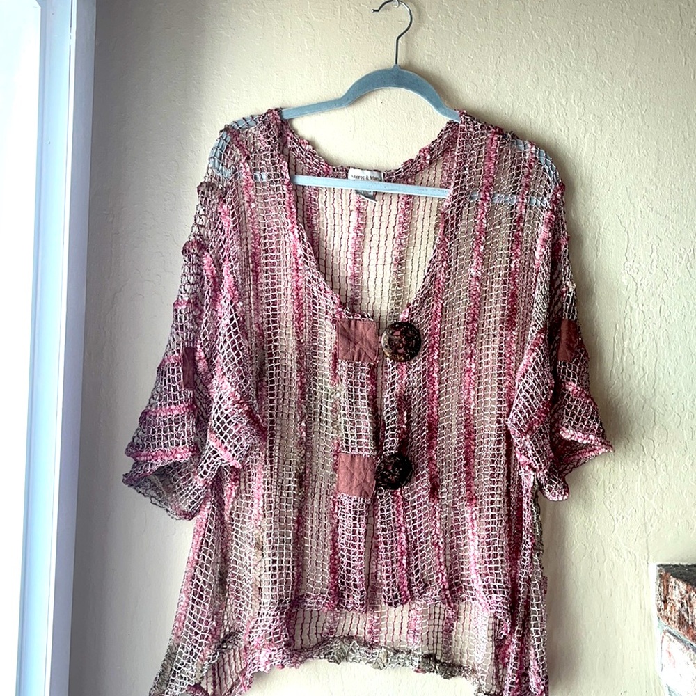 Monroe and Main pink and brown tone crochet cardigan. Size XL.